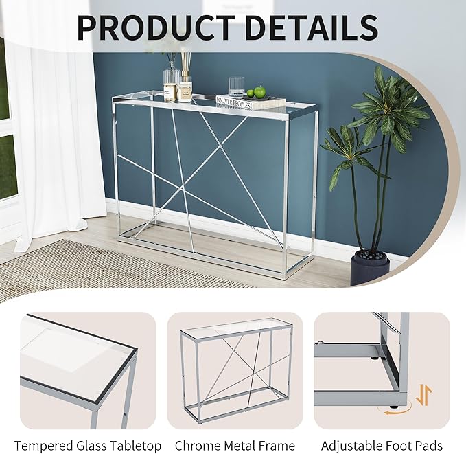 OIOG Glass Console Table for Entryway, Modern Sofa Table - Image 3