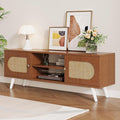 55" Rattan TV Stand for 65 Inch TV Solid Wood TV Console Entertainment Center by HOLTPHILI