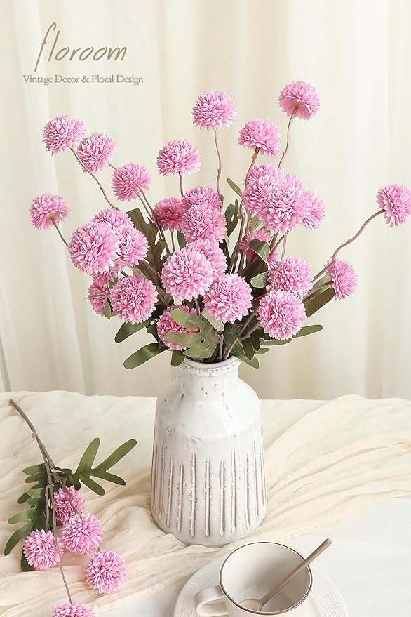Floroom 5pcs Fuchsia Pink Faux Silk Mums Artificial Flowers, Bulk Fake Small - Image 2