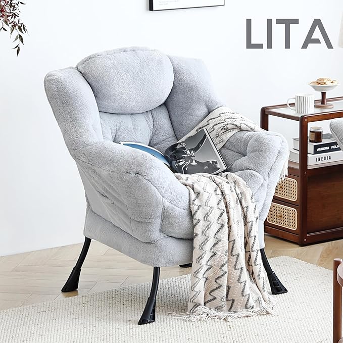 LITA Lazy Chair with Ottoman, Modern Accent Leisure Upholstered Sofa, - Image 6