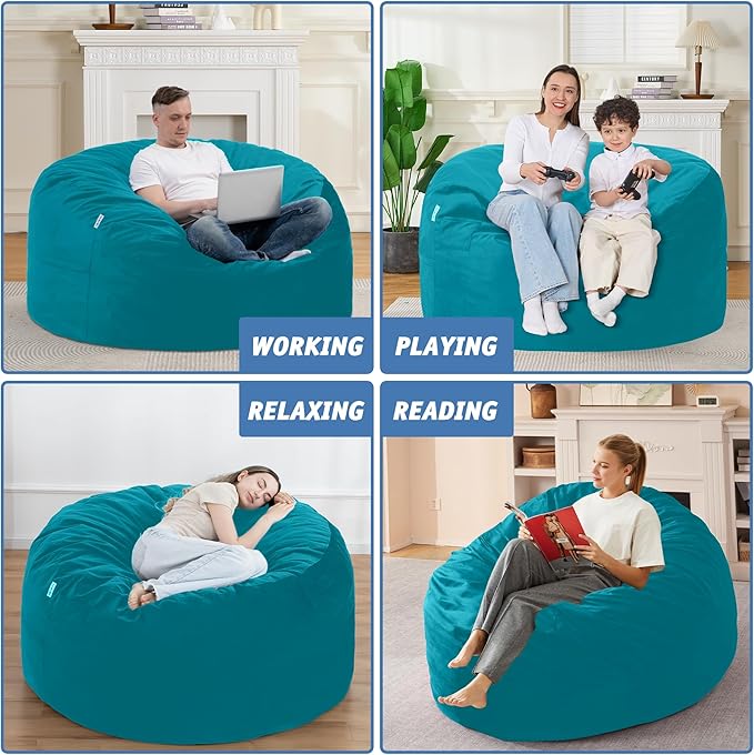 4FT Bean Bag Chair with Ultra Soft Velvet Cover Bean Bag Sofa with Memory Foam - Image 6