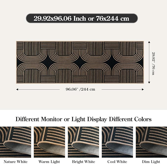 Lahome Modern Geometric Black Runner Rug, 2x8 Indoor Outdoor Hallway Kitchen - Image 2