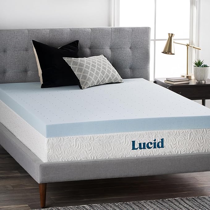 LUCID 4 Inch Gel Memory Foam Mattress Topper-Ventilated Design-Ultra Plush-Queen by Lucid