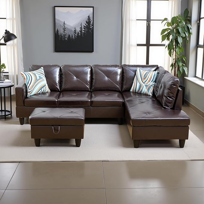 Couches for Living Room Faux Leather L Shaped Couch Comfy 3 Pieces Sectional by LynginsCreativeLife
