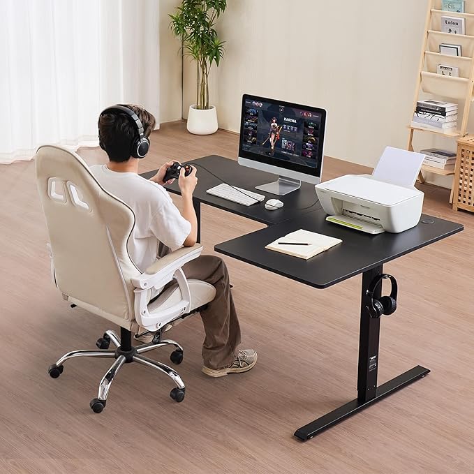 VEVOR Electric L Shaped Standing Desk 63"x39", 3 Memory Height Adjustable - Image 2