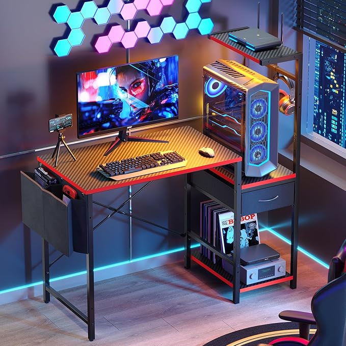 Bestier Gaming Desk with LED Lights, 44 Inch Reversible Computer Desk with - Image 2