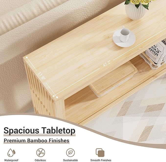 Bamboo Wood Entryway Table 47.2" Console Table, 2-Tier Farmhouse Narrow Sofa - Image 5