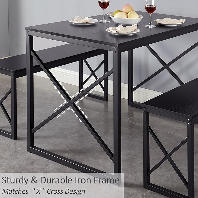 VECELO Kitchen Table with 2 Benches - Image 6