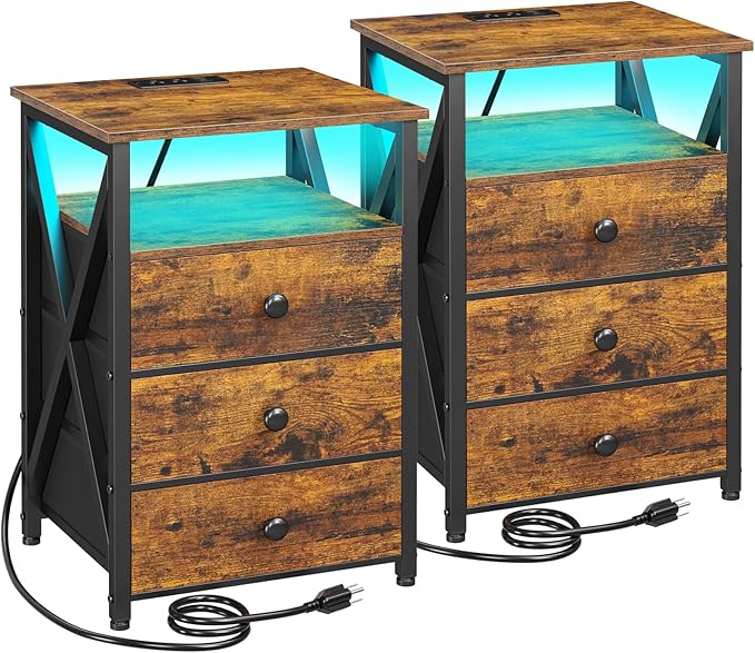 AMHANCIBLE Night Stand Set 2, LED Nightstand by AMHANCIBLE