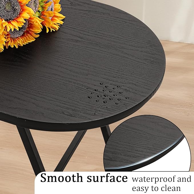 Black Small Coffee Table Wooden Oval Folding Low Coffee Tables - Image 7