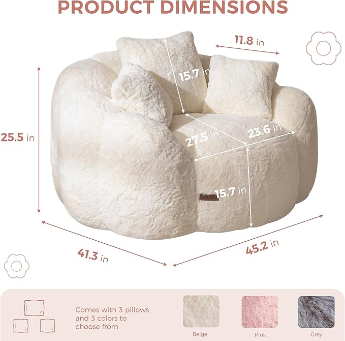 MAXYOYO Bean Bag Chair with 3 Pillows, Oversized Floral Shaped Bean Bag Sofa - Image 2