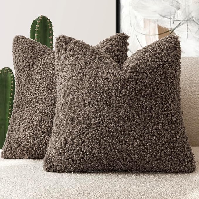Foindtower 2 Pieces 16x16 Inch Chocolate, Faux Fur Throw Pillow Cover Accent by Foindtower