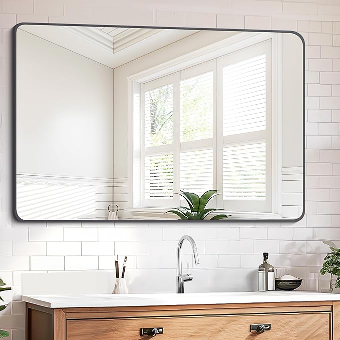 FORBATH Black Bathroom Mirror, Rectangular Vanity Mirror 26" X 38" Wall Mounted - Image 5