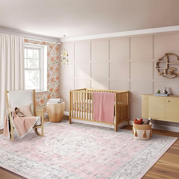 LIVEBOX Pink 8x10 Area Rug for Bedroom Girls, Boho Washable Rugs for Living - Image 2