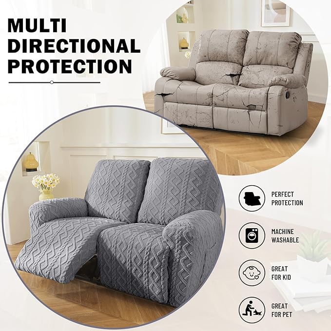 vctops 6 Pieces Geometric Jacquard Plush Recliner Loveseat Slipcovers Soft - Image 5