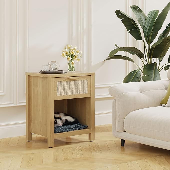 Rattan Nightstand, Farmhouse Bedside Table - Image 2