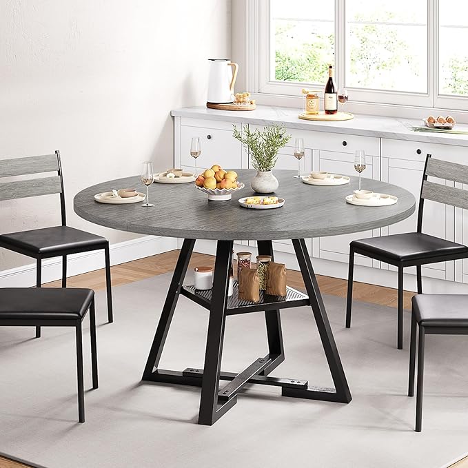 Round Dining Table for 4, Kitchen Dining Room Circle Dinner Pedestal Table - Image 4
