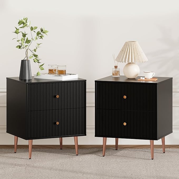 Black Night Stand Set 2, Modern Bedside Table by ZYKZYKHOME