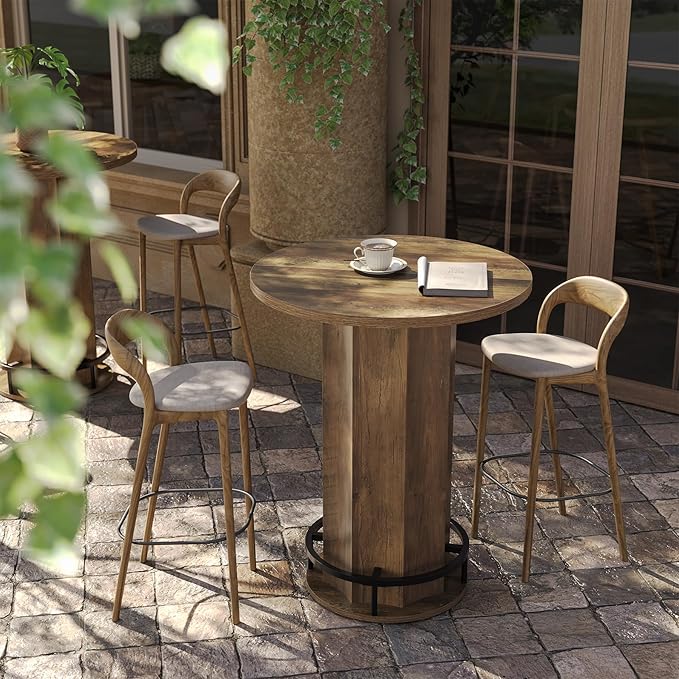 LITTLE TREE Round Bar Table, 39.4" H Wooden Bistro Pub Table - Image 4