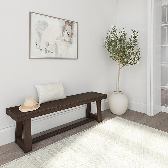 Plank+Beam 60 Inch Farmhouse Dining Bench, Solid Wood Entryway Bench, Wooden - Image 6