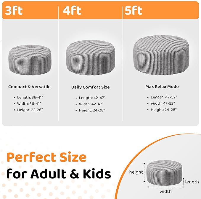HABUTWAY 5FT Bean Bag Chair, Memory Foam Beanbag Chair - Image 2