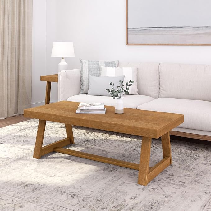Plank+Beam Classic Rectangular Coffee Table, 54 Inch Farmhouse Coffee Table by PlankBeam