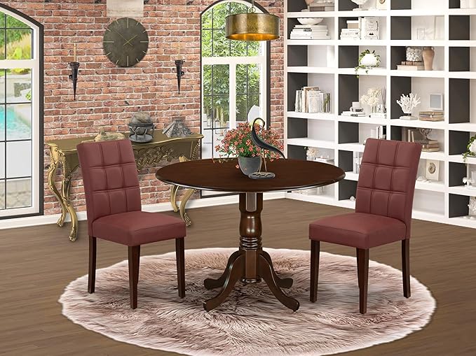East West Furniture DLAS3-MAH-26 3 Piece Mid Century Modern Dining Table Set - Image 2