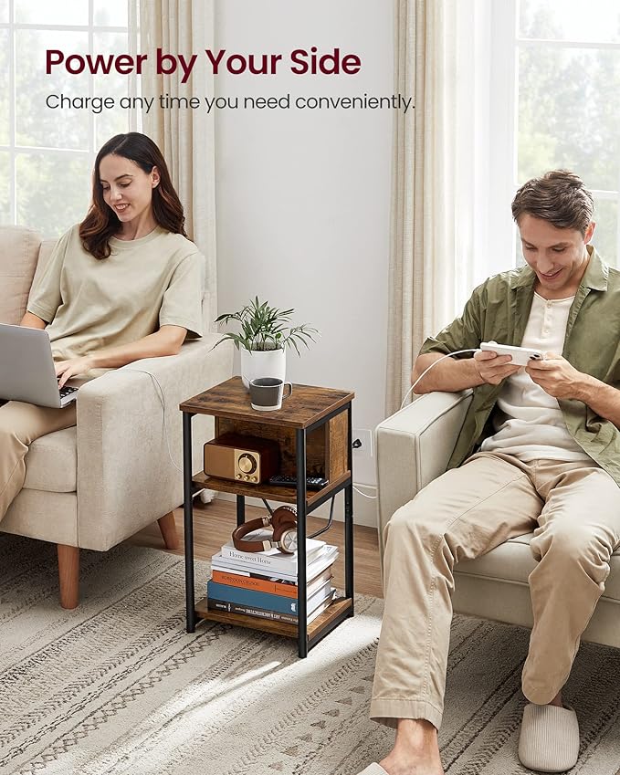 VASAGLE Side Table with Charging Station, 3-Tier End Table with USB Ports and - Image 3