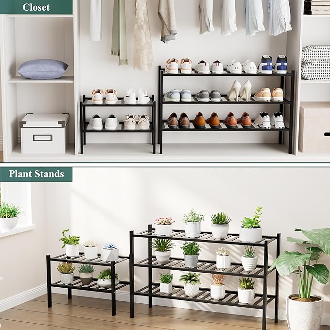 Smiry Shoe Rack, 3 Tier Small Bamboo Shoe Organizer, Stackable Free Standing - Image 7