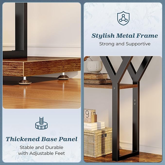 Huuger 47.2 Inch Entryway Table, Industrial Console Sofa Table, 3 Tier Accent - Image 7