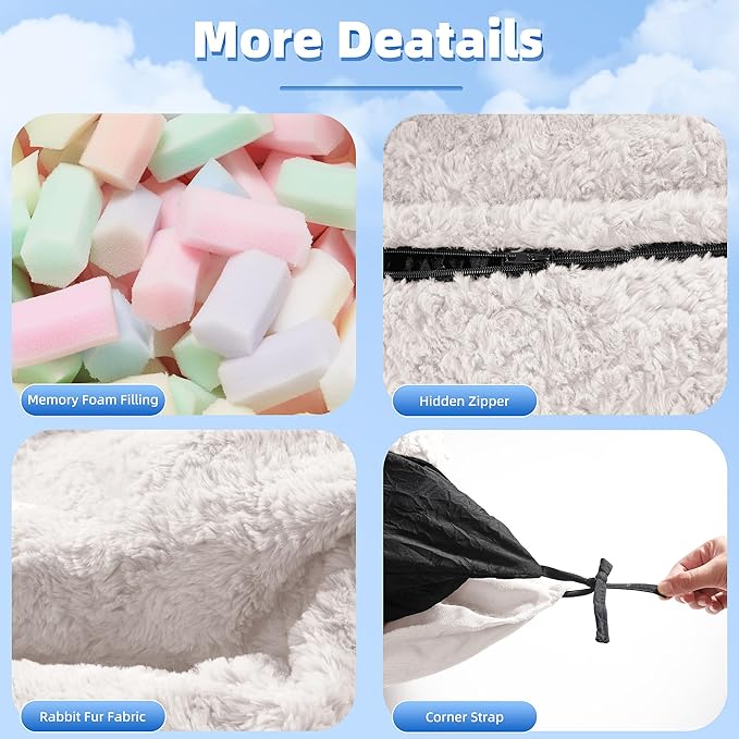 HABUTWAY 4 in 1 Bean Bag Chair, Giant Memory Foam Filling Bean Bag Sofa - Image 7