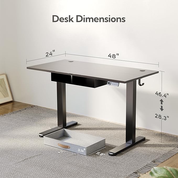 Seang Standing Desk with Drawer, 3 Memory Height Settings with Cable Grommets & - Image 3