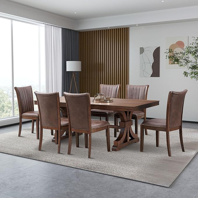 KEIKI Retro 7-Piece Wooden Dining Table Set - Image 4