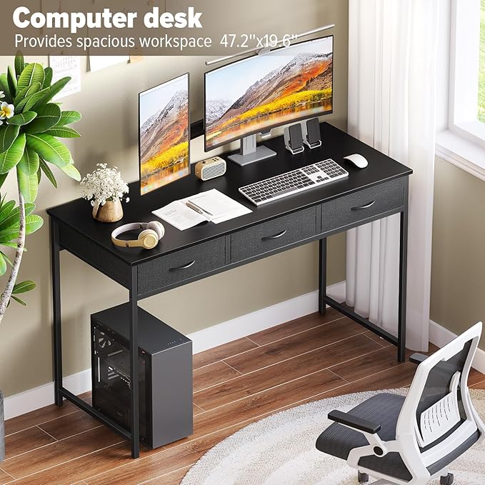 WOHOMO Computer Desk with 3 Drawers, 47.2 Inch Bedroom Desk with Storage - Image 4