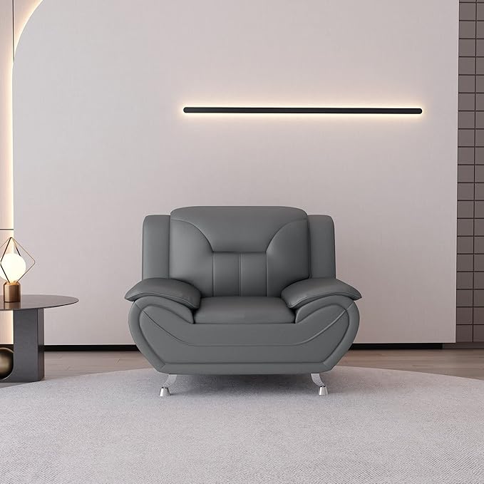 Container Furniture Direct Michael Modern Faux Leather Upholstered Stainless - Image 16