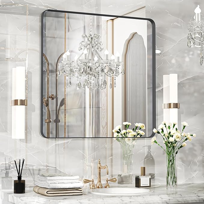 30×30 Black Bathroom Mirror, Rectangular Bathroom Vanity Mirror by FunMemories