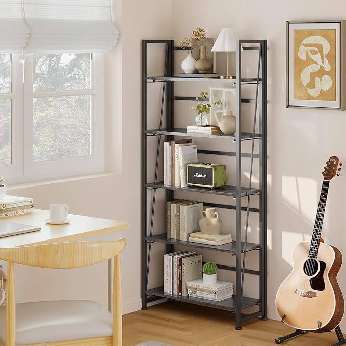 BHG Vintage Multifunctional Folding Bookshelf, No-Assembly Plant Stand Storage - Image 2