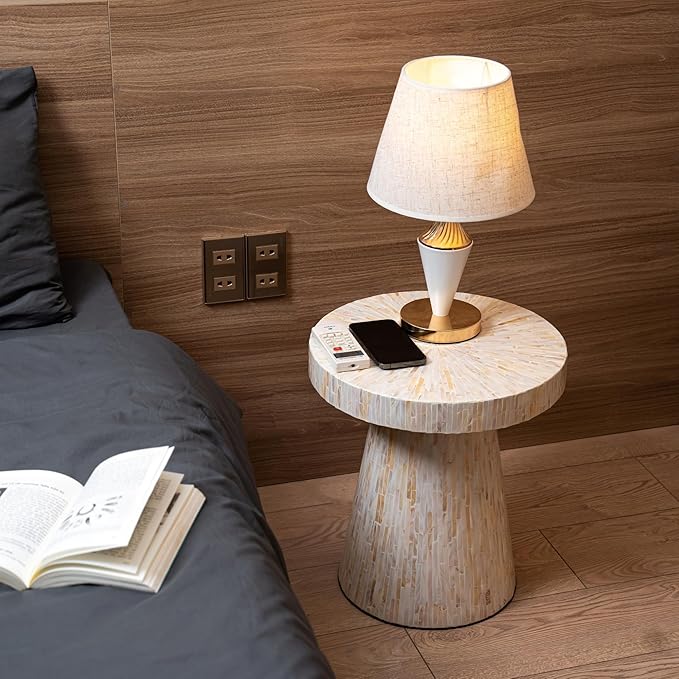 PEMAR Mother of Pearl Pedestal Side Table Modern Mushroom Minimalist Drink - Image 6
