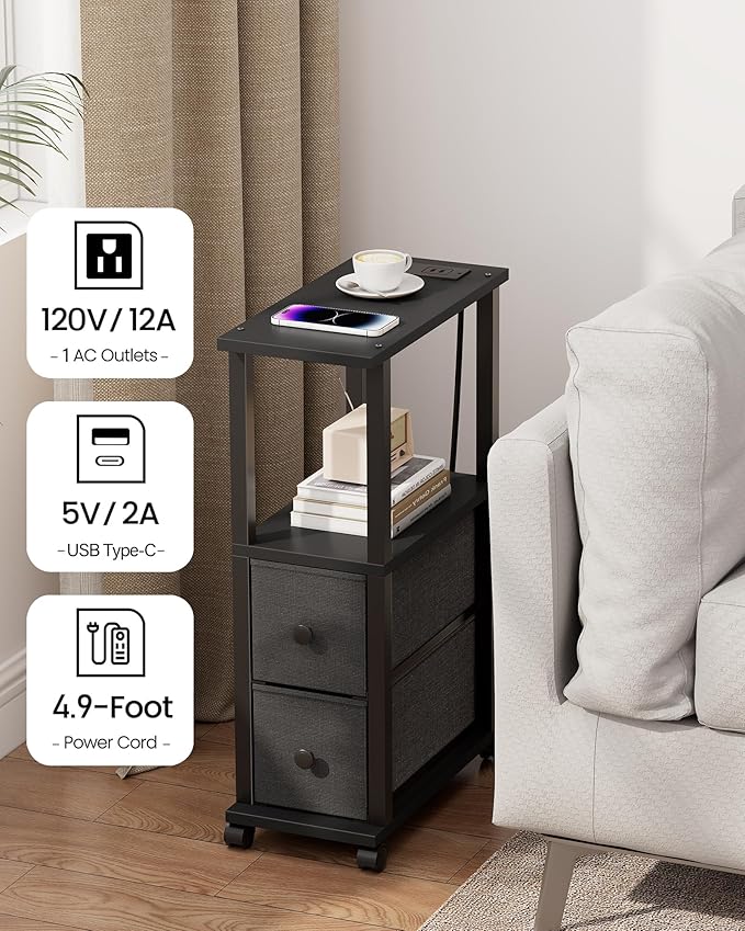 TUTOTAK Small Narrow End Tables, LED Side Tables - Image 4