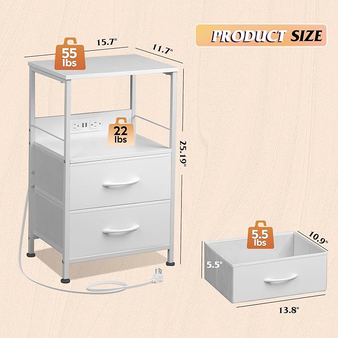 WLIVE White Night Stand Set of 2 - Image 3