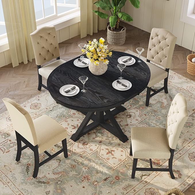 SogesPower 5-Piece Retro Dining Table Set, Round Farmhouse Kitchen Table Set - Image 2