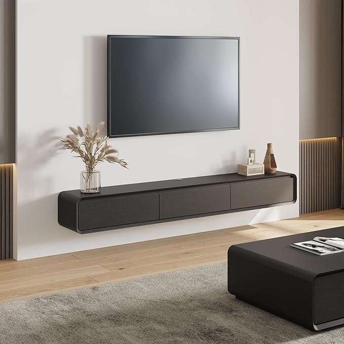 Fully-Assembled Minimalist Floating TV Stand, Modern Wall-Mounted Entertainment by POVISON