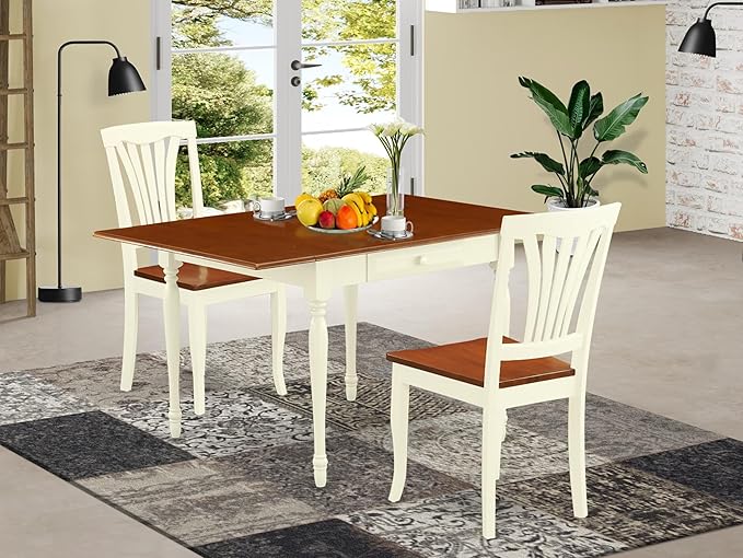 East West Furniture MZAV3-WHI-W 3 Piece Dining Table Set - Image 2
