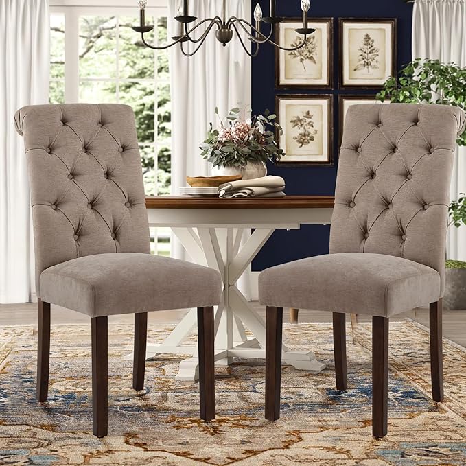 COLAMY Button Tufted Dining Chairs Set of 4, Parsons Upholstered Fabric Dining - Image 3
