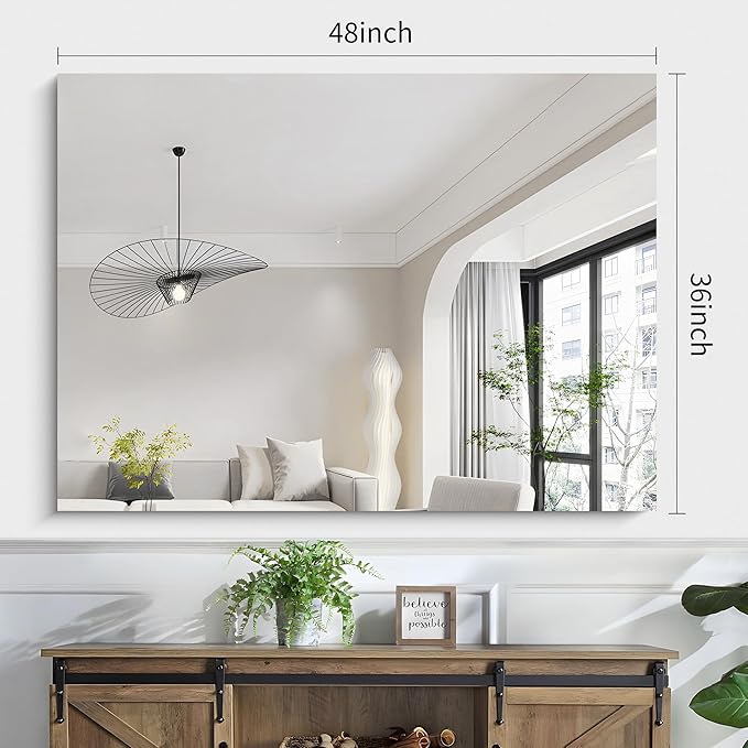 KOCUUY Frameless Mirror, Unframed Vanity Mirror, Large Rectangle Mirror - Image 2