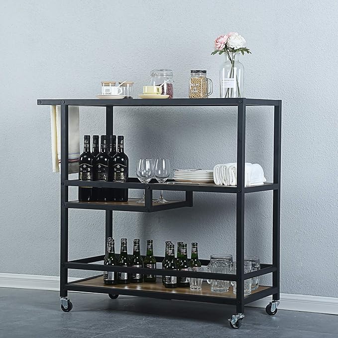 Bar and Serving Cart Industrial & Modern Rustic Rolling Bar and Serving Cart - Image 3