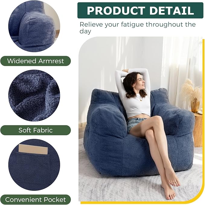 HIGOGOGO Giant Bean Bag Chairs for Adults, Big Comfy Chair Sofa for Bedroom - Image 5