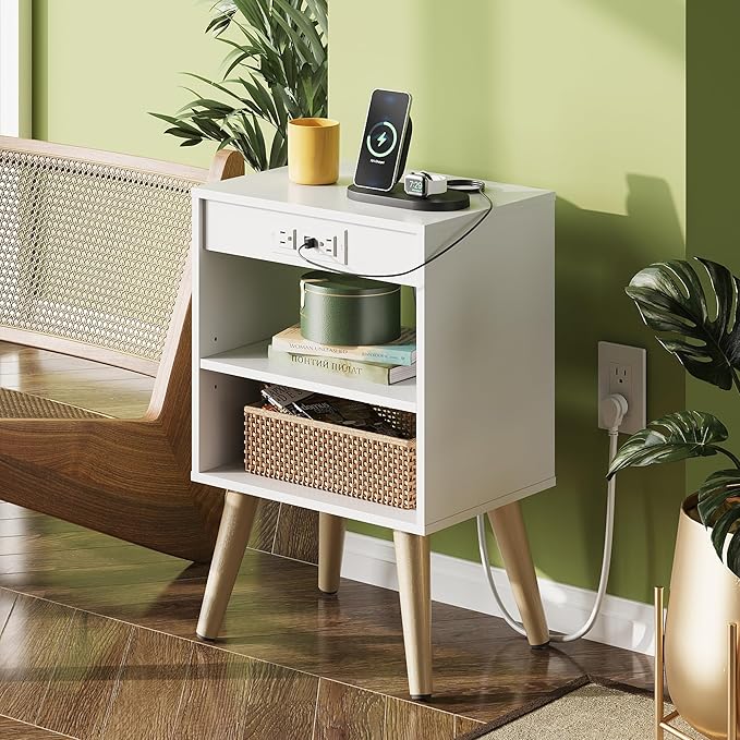 WLIVE White Nightstand, Bedside Tables, Night Stand - Image 2