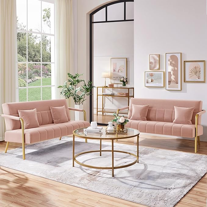 Yaheetech 56.5" W Modern Sofa Small Sofa Luxurious Velvet Fabric Couch - Image 2