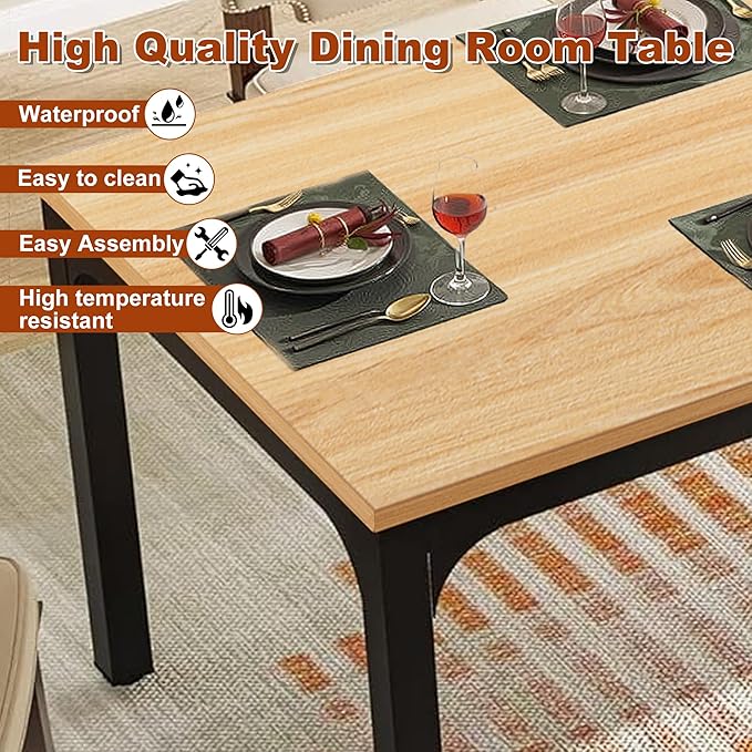 Rectangular Dining Table for 6-8, 78-Inch Modern Dinner Table Wooden Kitchen - Image 5